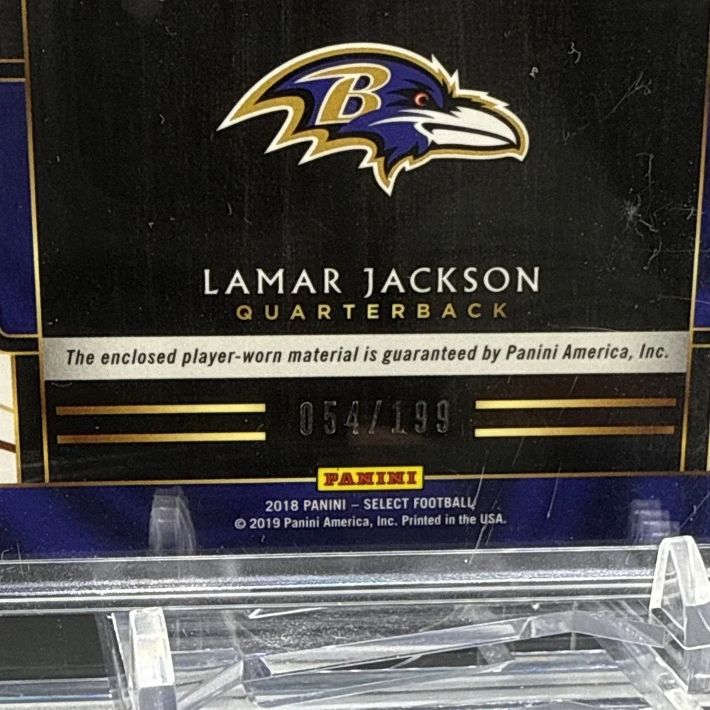 2018 Panini Select #8 Lamar Jackson Rookie Card RC Player Worn Jersey Patch /199